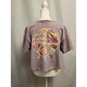 Champion Crop Top Womens Medium Peace Love Sign Back Graphic Vintage Look Purple